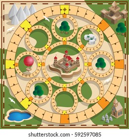 Board game of the medieval theme. Vector design for app game user interface.