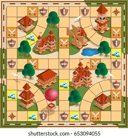 Board Game Of The Medieval Theme. Vector Design For App Game User Interface.