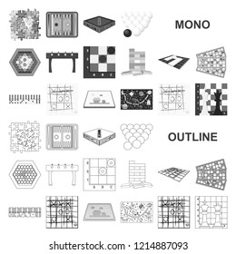 Board game monochrom icons in set collection for design. Game and entertainment vector symbol stock web illustration.