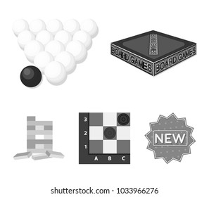 Board game monochrome icons in set collection for design. Game and entertainment vector symbol stock web illustration.