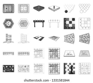 Board game monochrome,outline icons in set collection for design. Game and entertainment vector symbol stock web illustration.