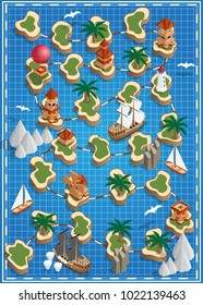 Board game. The old map. Isometric. Vector illustration.
