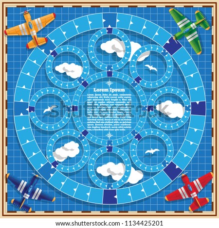 A board game on the airplanes theme. Vector design for app game user interface.