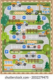 A board game on the construction theme. Side view. Vector illustration.