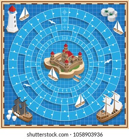 A Board Game On The Marine Theme. Vector Design For App Game User Interface.