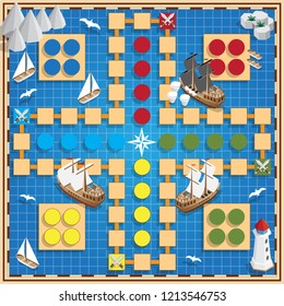 A board game on the marine theme. Vector design for app game user interface.