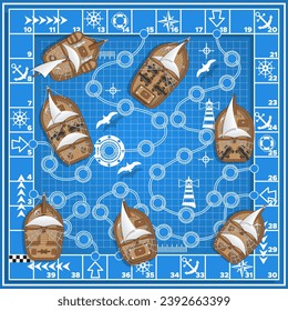A board game on the marine theme. View from above. Vector illustration. 
