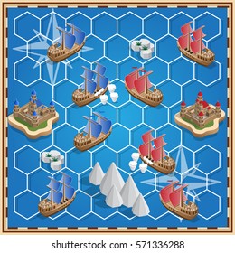 A board game on the marine theme. Vector design for app game user interface.