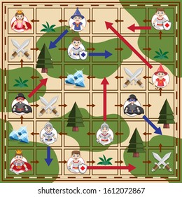 A board game on a medieval theme. Vector illustration.