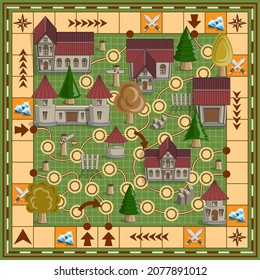 Board game on a medieval theme. Vector illustration.