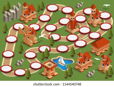 Board Game On A Medieval Theme.theme. Isometric. Vector Illustration.