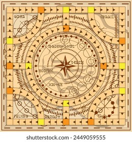 Board game on an old map. Geometric pattern. Vector illustration.