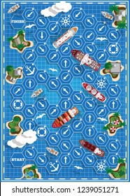 Board game on the sea theme. View from above. Vector illustration.