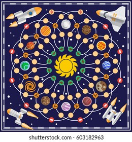 A board game on the space theme. Vector design for app game user interface.