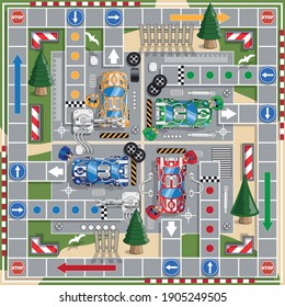 Board game on the theme of car racing. Vector illustration.