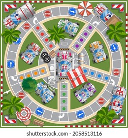 Board game on the theme of car racing. Vector illustration.