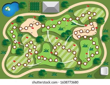 A board game on the theme of golf. View from above. Vector illustration. 