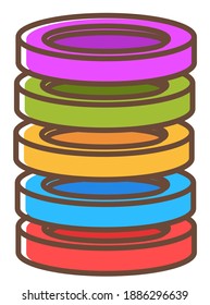Board game parts and cones for playing and building shapes. Isolated plastic toy for kids and adults, pastime and entertainment on free time. Composition logical miniature. Vector in flat style