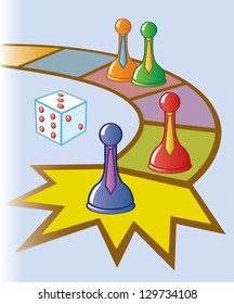 A board game with peices wearing ties to symbolize competition and winning.