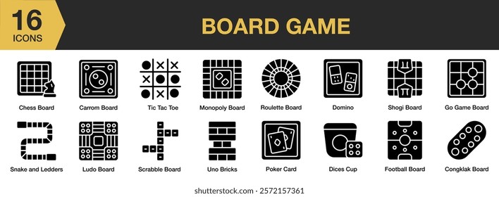 Board Game solid icon set. Includes game, board, board game, play, leisure, and More. Solid icons vector collection.