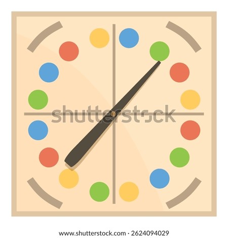Board game spinner pointing on a green dot, indicating the next move in a game of chance and strategy
