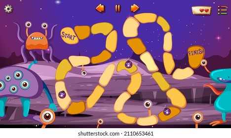 Board game template with alien theme illustration