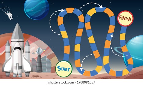 Board game template with space theme illustration