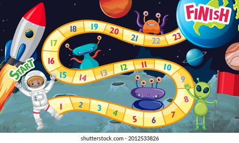 Board game template with space theme illustration