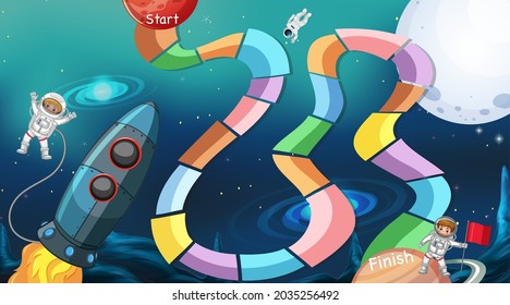 Board game template with space theme illustration