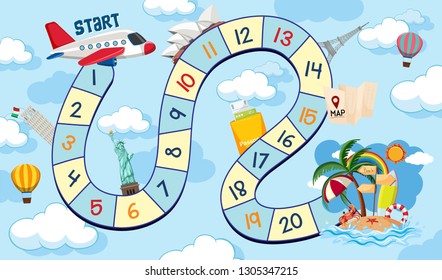 Board Game template travel theme illustration