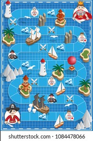 Board game. Theme of pirates. Vector illustration.