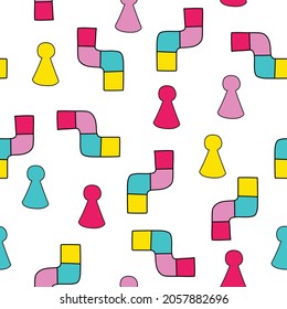 Board game themed seamless pattern on white background. Pattern for wrapping paper or fabric