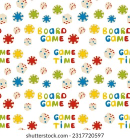 Board game themed seamless pattern. Isolated vector tileable texture background. Series of Gaming and Gambling Patterns.
