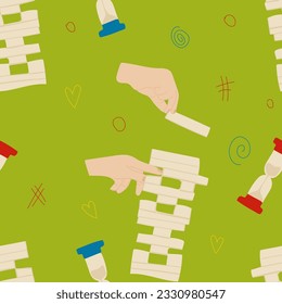 Board game themed seamless pattern. Isolated vector tileable texture background. Series of Gaming and Gambling Patterns.