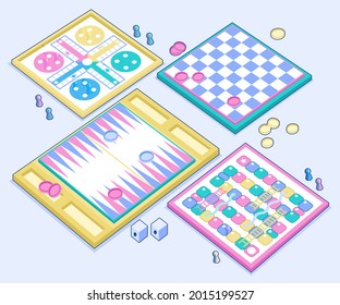 Board game. Tournament activity time concept. Table toy game. Education playing. Vector illustration.