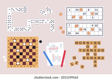 Board game. Tournament activity time concept. Table toy game. Education playing. Vector illustration.