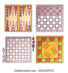 Board game. Tournament activity time concept. Table toy game. Education playing. Vector illustration.