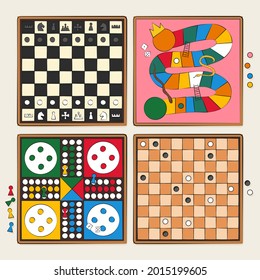 Board game. Tournament activity time concept. Table toy game. Education playing. Vector illustration.