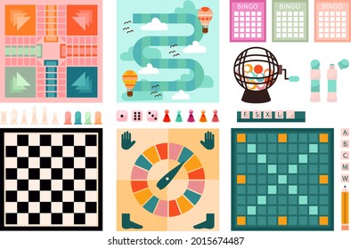 Board game. Tournament activity time concept. Table toy game. Education playing. Vector illustration.