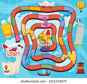 Board game travel theme illustration