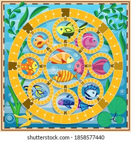 Board game. Underwater world. Vector illustration.