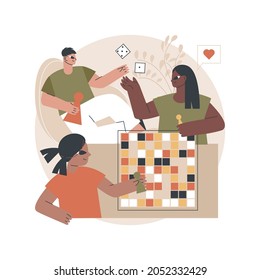 Board games abstract concept vector illustration. Tabletop activities, strategic gaming, stay at home gamers, social isolation free time spending, family fun activity idea abstract metaphor.