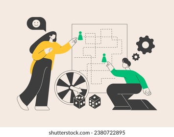 Board games abstract concept vector illustration. Tabletop activities, strategic gaming, stay at home gamers, social isolation free time spending, family fun activity idea abstract metaphor.