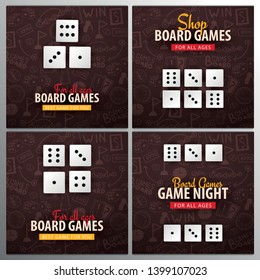 Board Games banner with dices. Hand draw doodle background. Vector illustration