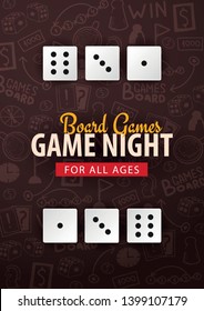 Board Games banner with dices. Hand draw doodle background. Vector illustration