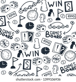 Board Games banners. For all Ages. Hand draw doodle background. Vector illustration