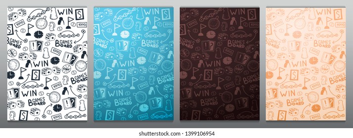 Board Games banners. For all Ages. Hand draw doodle background. Vector illustration
