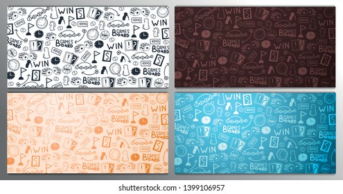 Board Games banners. For all Ages. Hand draw doodle background. Vector illustration