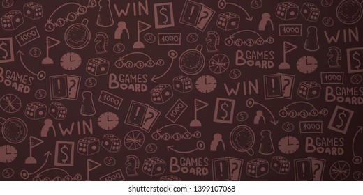Board Games banners. For all Ages. Hand draw doodle background. Vector illustration