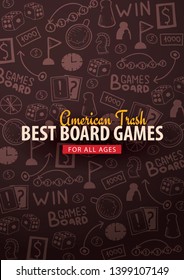 Board Games banners. For all Ages. Hand draw doodle background. Vector illustration